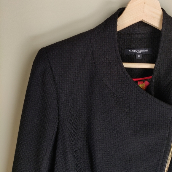 Mario Serrano Black Peplum Weave Pattern Zip-Up Blazer Jacket Size 8 - Picture 5 of 16